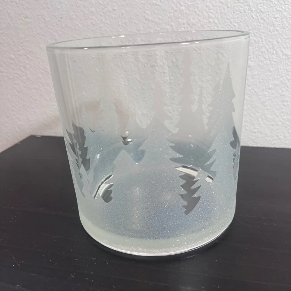 Frosted Pine Forest Glass Cylinder Vase - 5.5